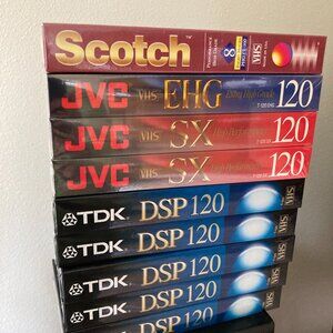 New Sealed Blank VHS Tapes High Quality set of 9 TDK, Scotch, JVC 6-8 hours